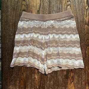 Princess Polly Coastal Crochet Shorts Brown and White Stripes Size 8